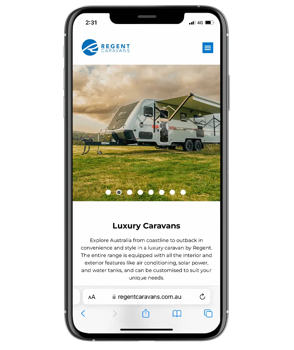Mobile View of the Regent Caravans Website